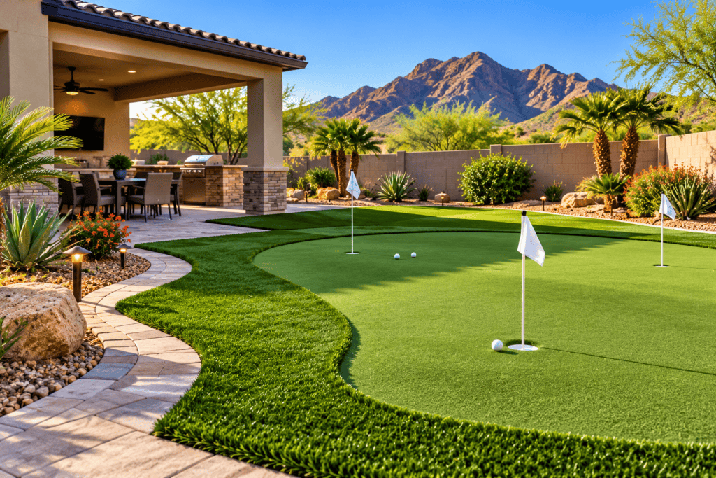 luxury backyard with putting green